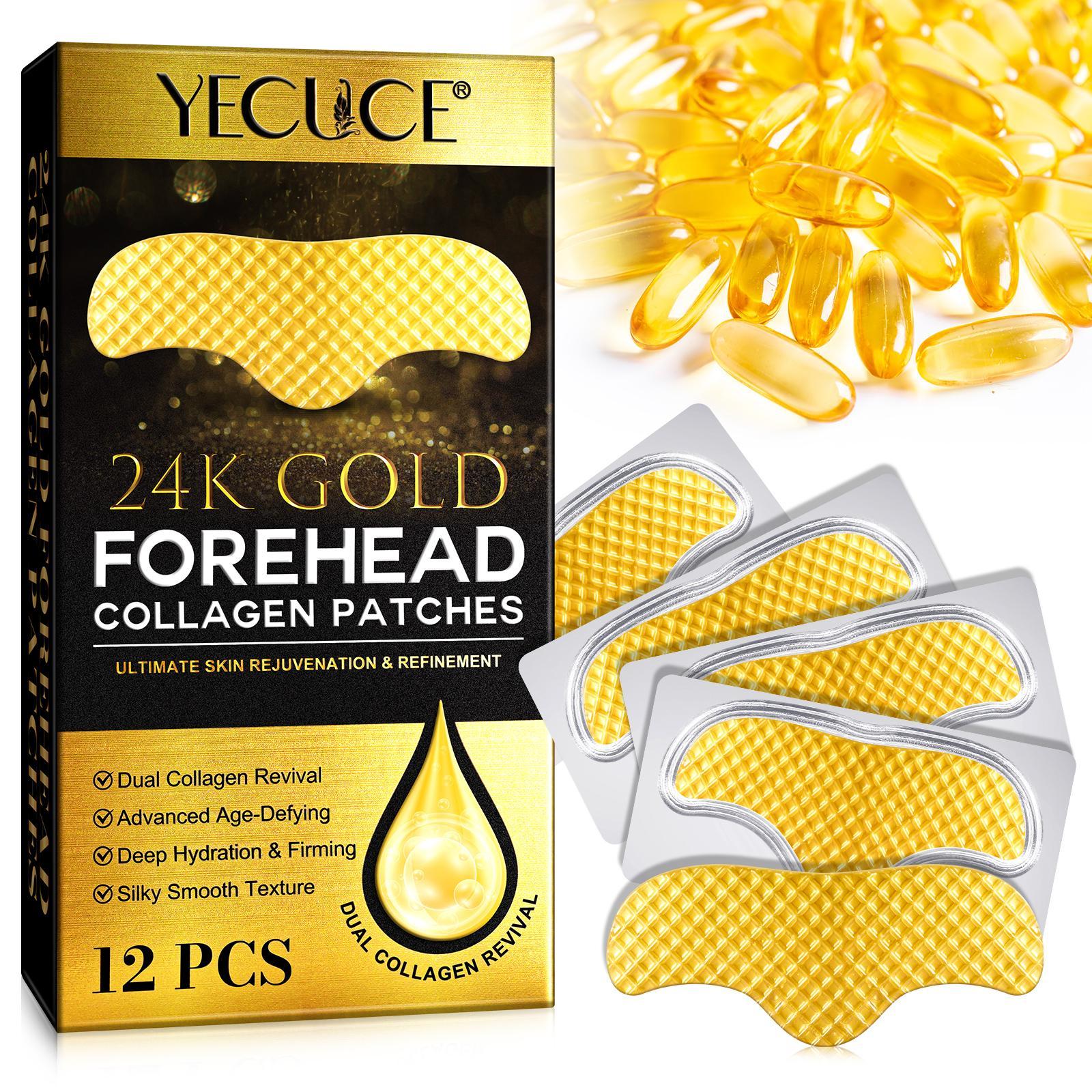 【live】12 Pcs 24K Gold Forehead Wrinkle Patches with Collagen, Aloe & Vitamin E for Deep Hydration & Firming