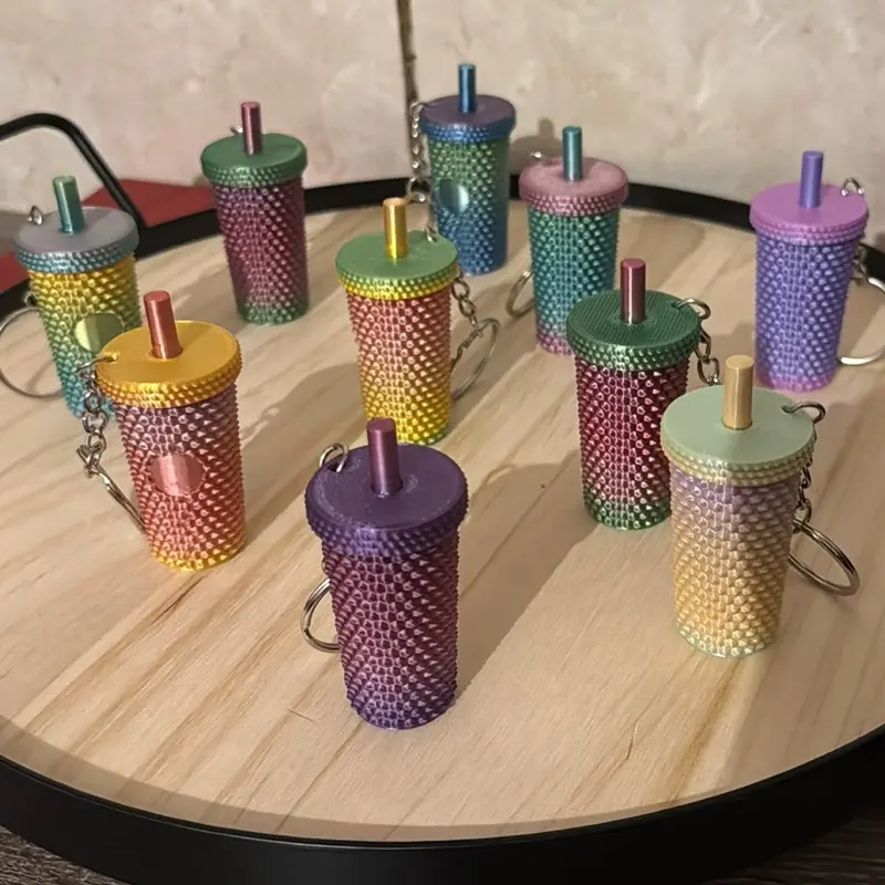 Mini Prickly Tumbler Keychain - Colorful Beaded Design with Chain Attachment for Easy Carrying