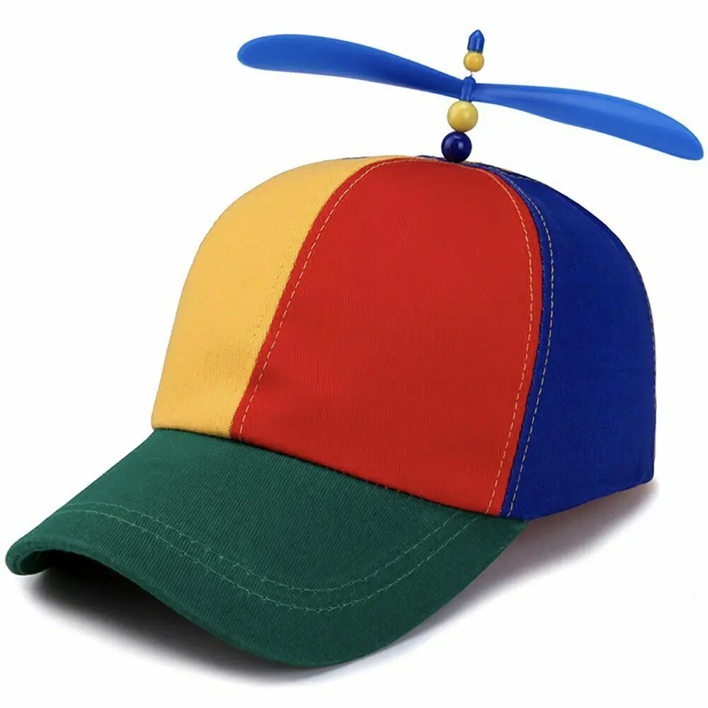 JMILYJW Propeller Hat, Funky Rainbow Cotton Headwear with Rotatable Top, Fun and Colorful Gift for Unisex Cosplay & Casual Outfits