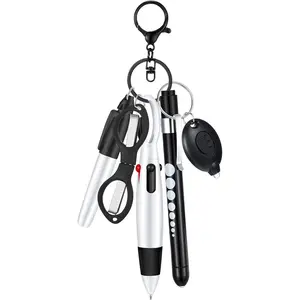6 count Nurse Pen Set Include Permanent Marker Pen Retractable Ballpoint Pen  Clip Foldable  Lights LED Flashlight  for Nurse Accessories(Black)