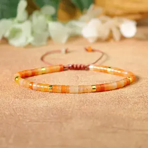 Inspirational Natural Carnelian Healing Stone Bracelets Men Women Bohemian Ethnic Wax Rope Adjustable Bracelet