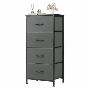 OLIXIS bedroom dresser features 4 drawers, storage drawers, a slim fabric storage tower, tower-style storage unit, and a drawer cabinet with a wooden top, suitable for wardrobes and living rooms