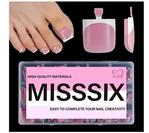 Misssix French Tip Press on Toe Nails, French Square Toe Nail Tips, Soft Gel False Toenail, Acrylic Soak off Fake Toe Nails for Women Nail Art DIY 15 Sizes