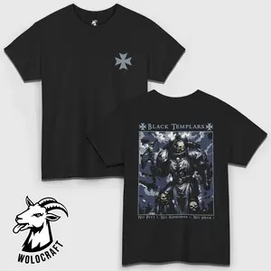 Warhammer 40K Black Templars T-Shirt – “No Pity, No Remorse, No Fear” Graphic Tee, Unisex Gothic Space Marine Apparel, Grimdark Gaming Shirt, Sci-Fi Miniatures & Tabletop Wargame Gift for Fans and Collectors