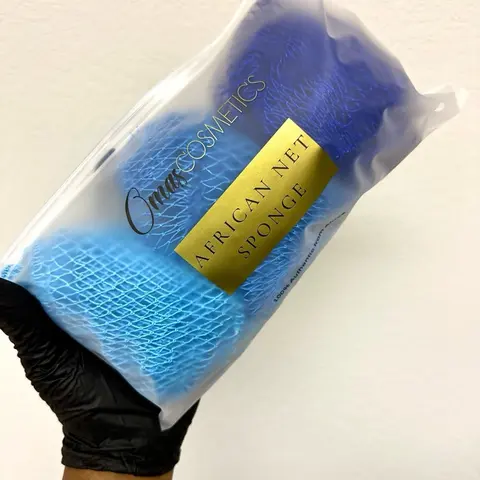 3 Piece African Net Sponge Bundle - Ethically Sourced Porous Exfoliating Sponge, 45” Long, Tear Resistant, Nylon, Dries Quickly, Ideal for Hygiene Routine Bath Personal