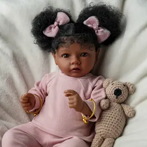 BABESIDE 20 "8 piece set of cloth body + vinyl dark skin non gender Reborn doll with gift box and feeding accessories suitable for Christmas New Year birthday gift