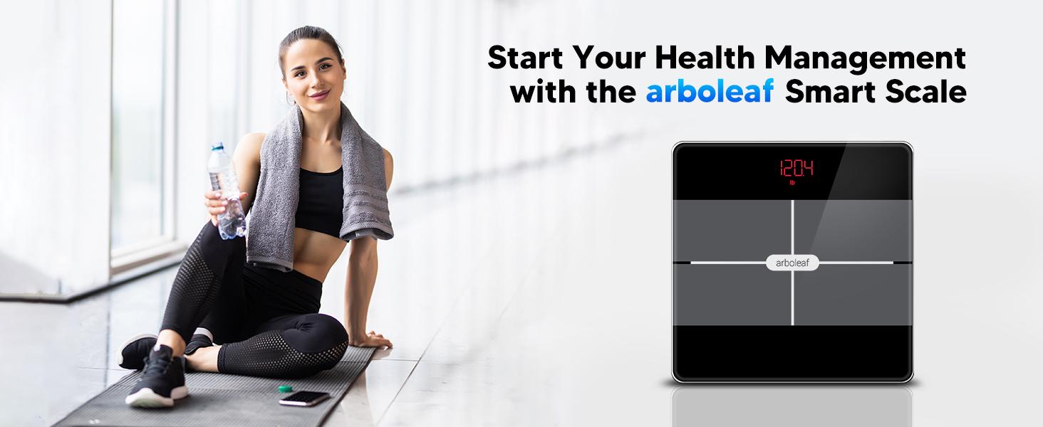 Arboleaf Bathroom Smart Scale with BMI, Body Fat, Muscle Mass, Digital Bathroom Scale for Body Weight, 14 Body Composition Metrics, Large LED Display, Accurate Weighing Machine, App Sync, 400lbs, 10.2"