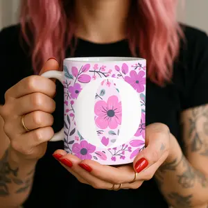 Perzonalized Initial Mug, Personalized Mug with Flowers, Birthday Gifts for Women, Her Girlfriend Sister Friends, Valentines Galentines Mothers Day Mom Gifts for Mom Wife from Daughter Son, Christmas Stocking Stuffers for Women
