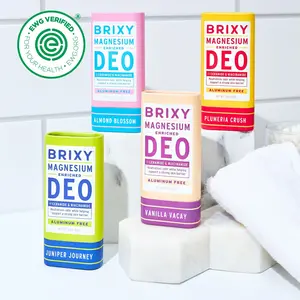 BRIXY Magnesium Enriched Deodorant With Skin Barrier Support, Ceramide & Niacinamide, Odor Control, Aluminum Free, Vegan, Plastic Free, EWG Verified, Lightly Scented, 4-Pack
