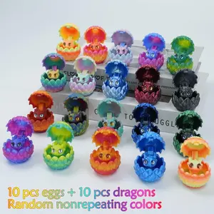 10pcs 3D Printed Dragon Egg Set, Includes 10 Dragon Eggs + 10 Mini Dragons, Random Colors, Home Desktop Decoration, Holiday Gift