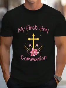 100% Cotton My First Holy Communion Gift T-Shirt Women's Men's Graphic Tee Crew Neck summer vacation Tops