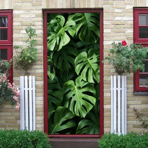 2pcs Tropical Monstera Leaf Wall Stickers Self Adhesive Removable Decorative Decals for Living Room Bedroom Home Decor Green Plant Vinyl Art Waterproof Eco Friendly PVC Material
