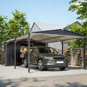 ARCH 12x23ft Heavy Duty Metal Carport Storage Shed, Steel Garage with Sliding Door, UV Panel & Waterproof Sloped Roof, Reinforced Triangular Structure for Car Boat Tractor Farm Use, Gray, Gray Color Options, Metal Material, Product Weight: 406.46 lb