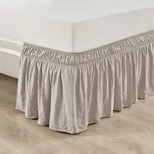 Ruched Ruffle Elastic Easy Wrap Around Bed Skirt Single Queen/King/Cal King Neutral - Queen Bed Skirt - Dust Ruffle - Tan Bedskirts