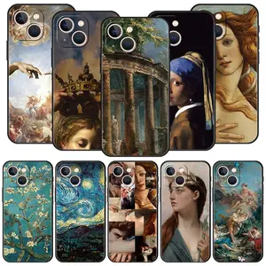 Renaissance Art Painting Luxury Unique Artistic Phone Cases For iPhone 17 Promax Pro Air 16 Plus 15 14 13 12 11 Black Soft Shockproof Protective Cover Perfect Christmas Halloween Birthday Gift