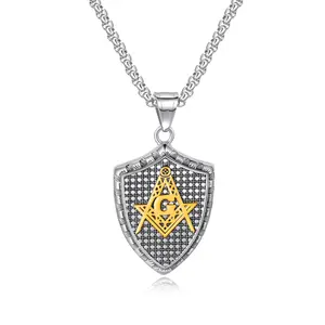 Amazon AliExpress European and American titanium steel personalized men's necklace Masonic pendant exaggerated accessories