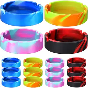 Threlaco 12 Pcs Ash Tray Silicone Ashtray Round Colorful Unbreakable Cigar Ashtrays for Home Hotel Office Outdoor Indoor Patio, 4 Colors