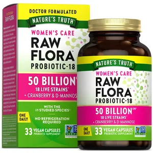 Raw Flora Women’s Care Probiotic, 50 Billion CFU, 30 Vegan Capsules, Supports Gut & Microbiome Balance