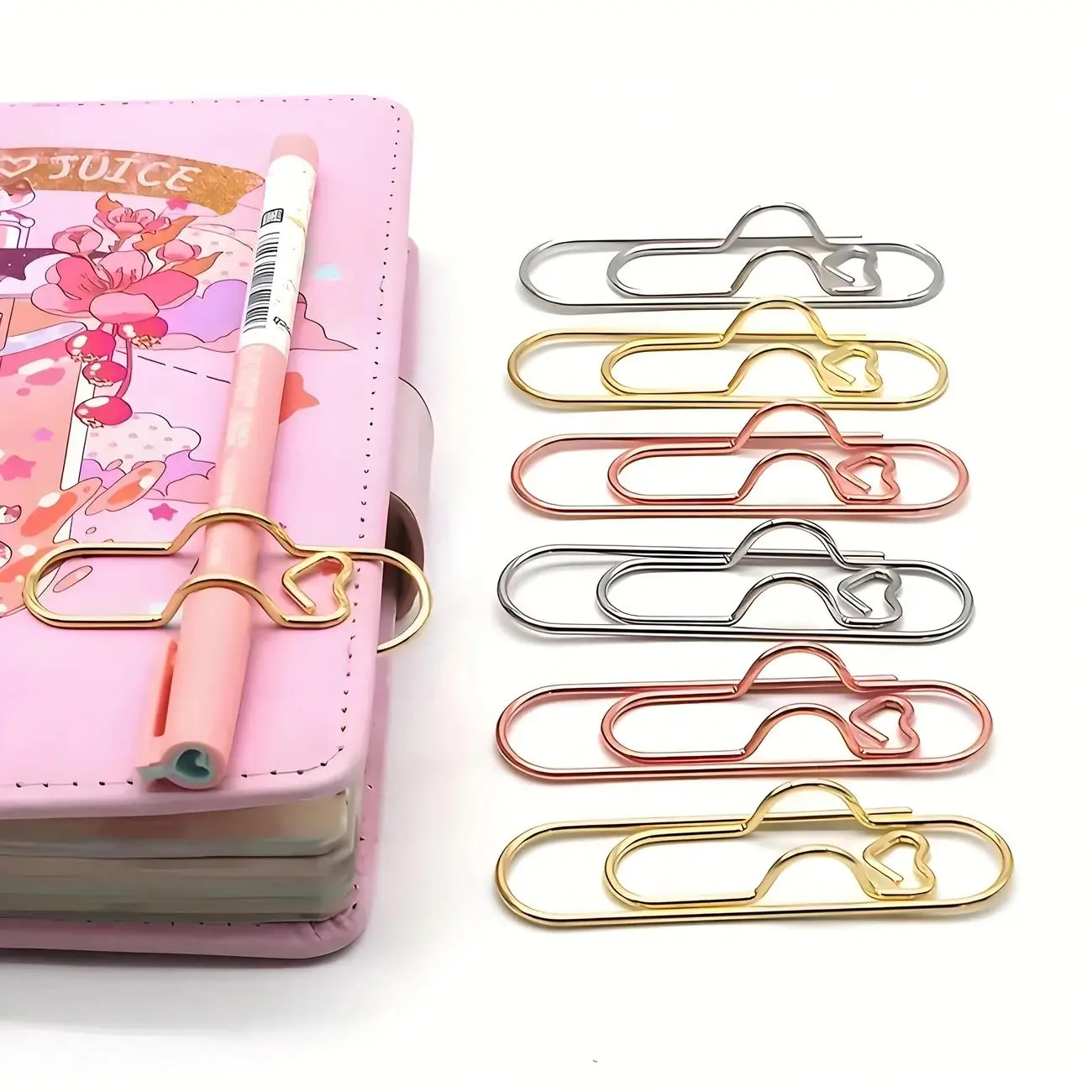 Portable Metal Paper Clip Set, 10pcs/set Multifunctional Metal Paper Clip with Pen Holder, Desk Organizer for Office School Student, Multifunctional Stationery Paperclip, Stationery Office Supplies