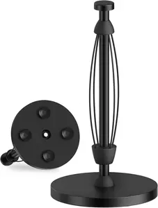 Paper Towel Holder Countertop, Simply Tear Black Paper Towel Holder with Damping Effect & Non-Slip Suction Cups, Stainless Steel Paper Towel Stand for Bathroom Kitchen