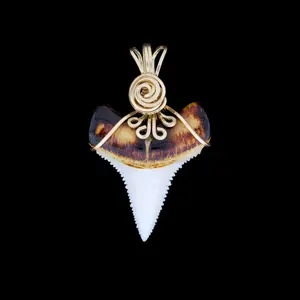 1-1/8" Modern Great White Shark Tooth Pendant | Traditional Burnt Root, Artisan Design