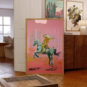 Western Horse Rider Print, Surreal Western Landscape, Vibrant Rodeo Wall Art, Modern Cowboy Culture Art, Contemporary Cowboy Decor, Room Decor, 5 Sizes, 8x12 to 27x40 inch, Unframed