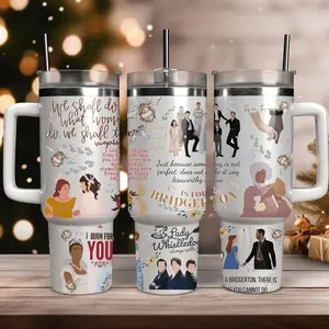 Bridgerton TV Series Inspired Tumbler, Regency Era Romance Stainless Steel Travel Mug With Handle, Lady Whistledown Cup, Bridgerton Fan Gift