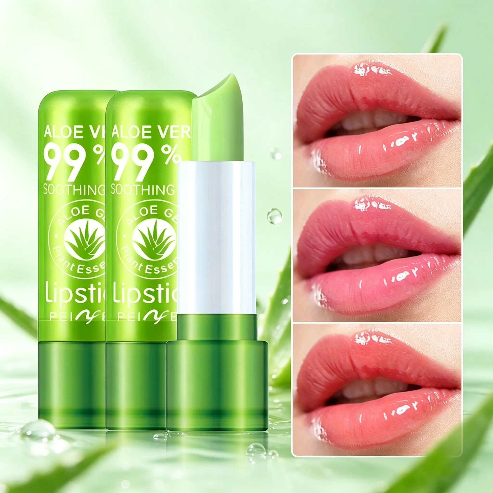 3PCS Aloe Vera Moisturizing Temperature-Color Changing Lip Balm, Daily Lip Care Tool for Autumn Winter Archery Kisser Button Use