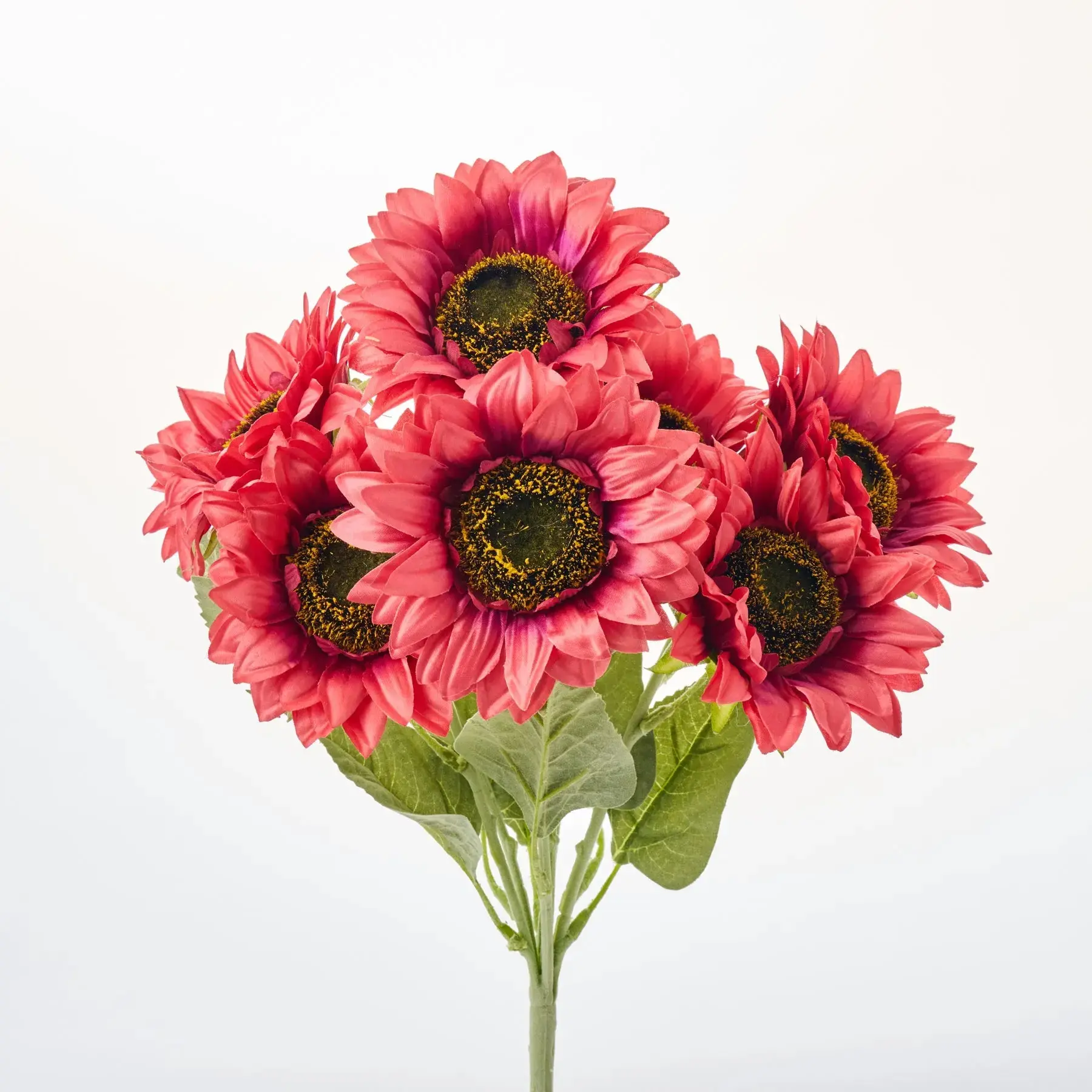 Vibrant Decorative Hot Pink Artificial Sunflower Head Bush Bouquet - 17 in, Floral Decor Artificial Pink Flower Arrangement for Home Supplies Home Decor, Bloom Bouquet Artificial Flowers