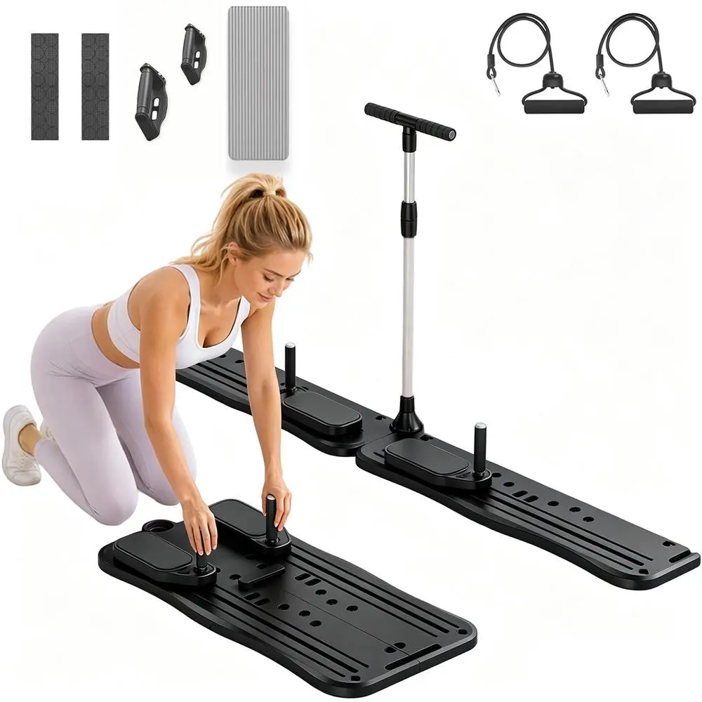 Compact Collapsible Training Sliding Board with Pull Cables Complete Set, Indoor Daily Fitness Equipment Black & Pink Supplied Stock Supply