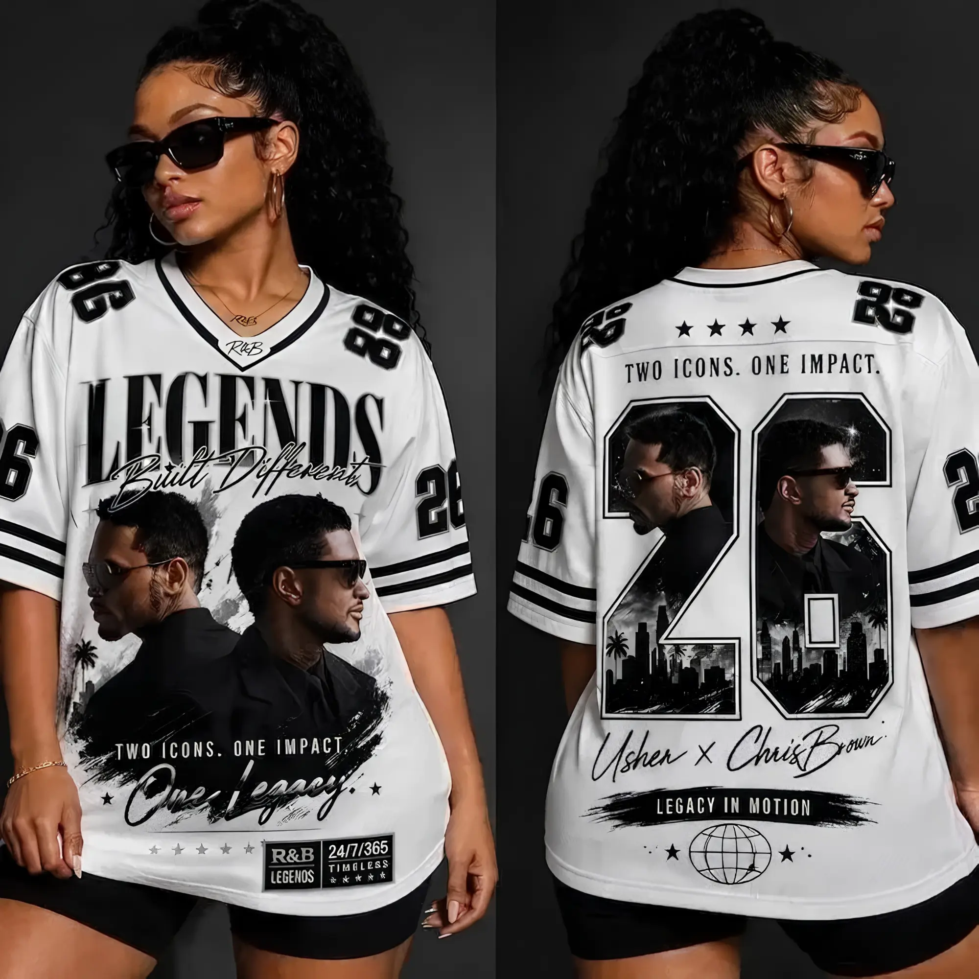26 Legends Raymond & Brown Football Jersey Shirt – R&B Tour Hip Hop Graphic Tee, Unisex Streetwear Fan Gift Top
