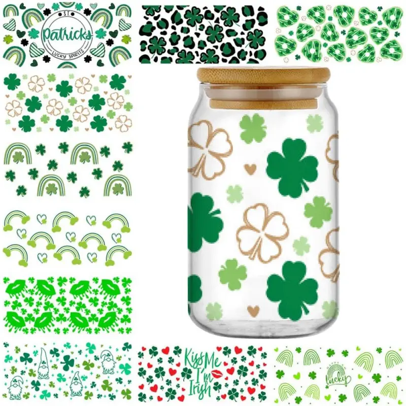 UV DTF Transfer Sticker, 10 Sheets Rub on Transfers Stickers for Crafting - DIY Waterproof Decals UV DTF Transfer Sticker for 16OZ Glass Cups (Green)