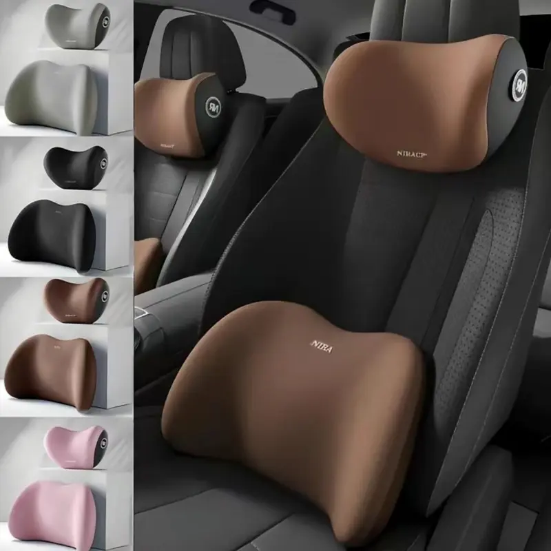 Car Neck Pillow Protective Lumbar Back Support Breathable Memory Foam Car Headrest Cushion Relieve Stress Car Seat Pillow(pink orGray-Headrest).summervibes