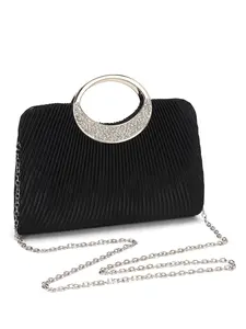 Satin-finished pleated ladies' evening, handbag, or tote with diamond-studded handles. Features a detachable shoulder strap for crossbody wear. Magnetic closure. Ideal for weddings, parties, banquets, gifts, and more. Elegant Bags, Fashionable Bling Bag