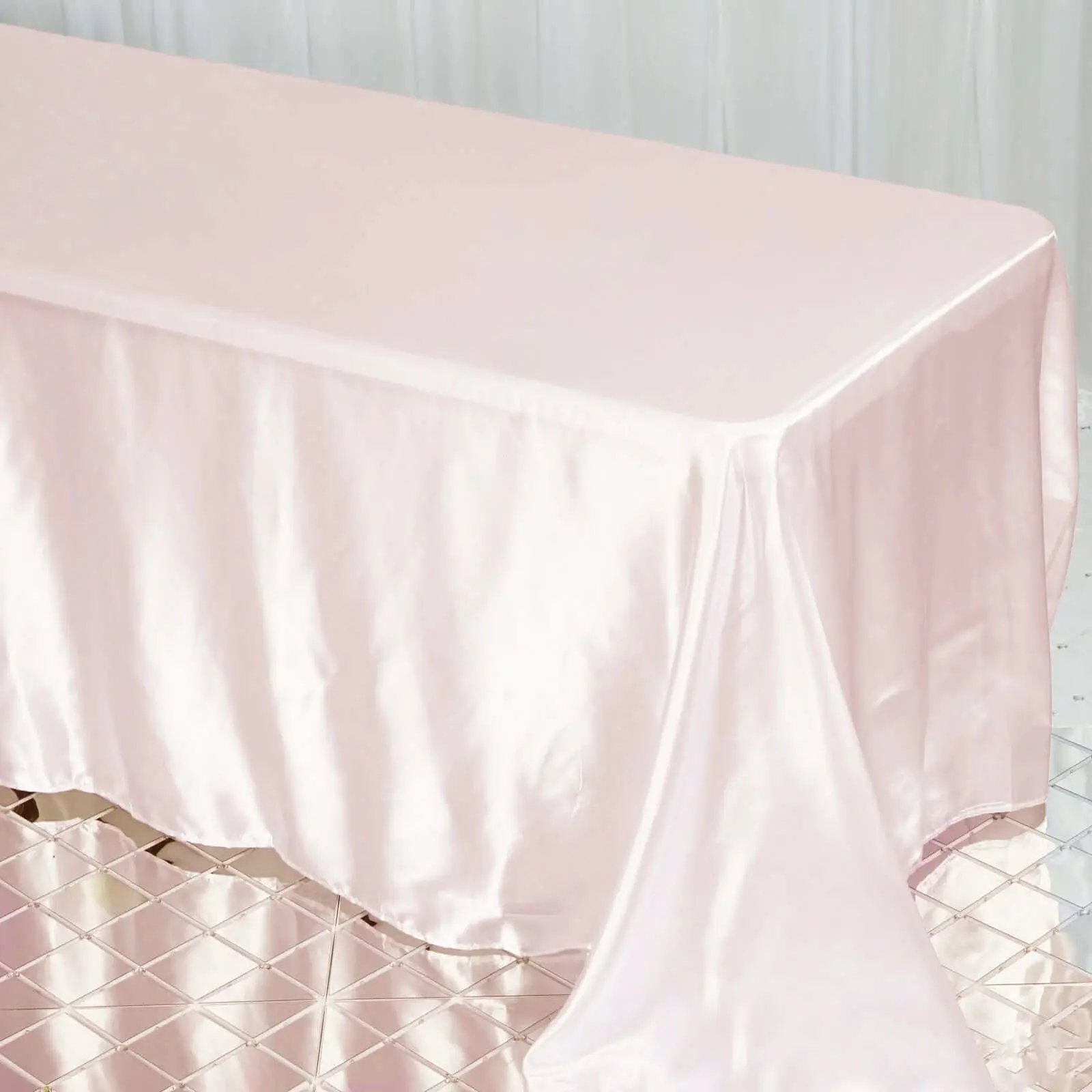 Blush Pink Satin Fabric Tablecloth - 90"x132" Seamless Rectangular Cover, Machine Washable for Wedding, Birthday, Anniversary Outdoor Table Events, Buffet