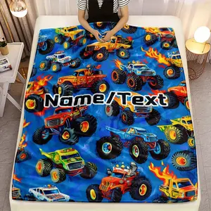 [Cool Cartoon Truck Blanket] Lightweight Flannel Throw | Personalized Cartoon Truck Design Featuring a Cool Print for All Four Seasons, Perfect for Sofa, Camping Trips, Living Room, Office, Chair, And Bed