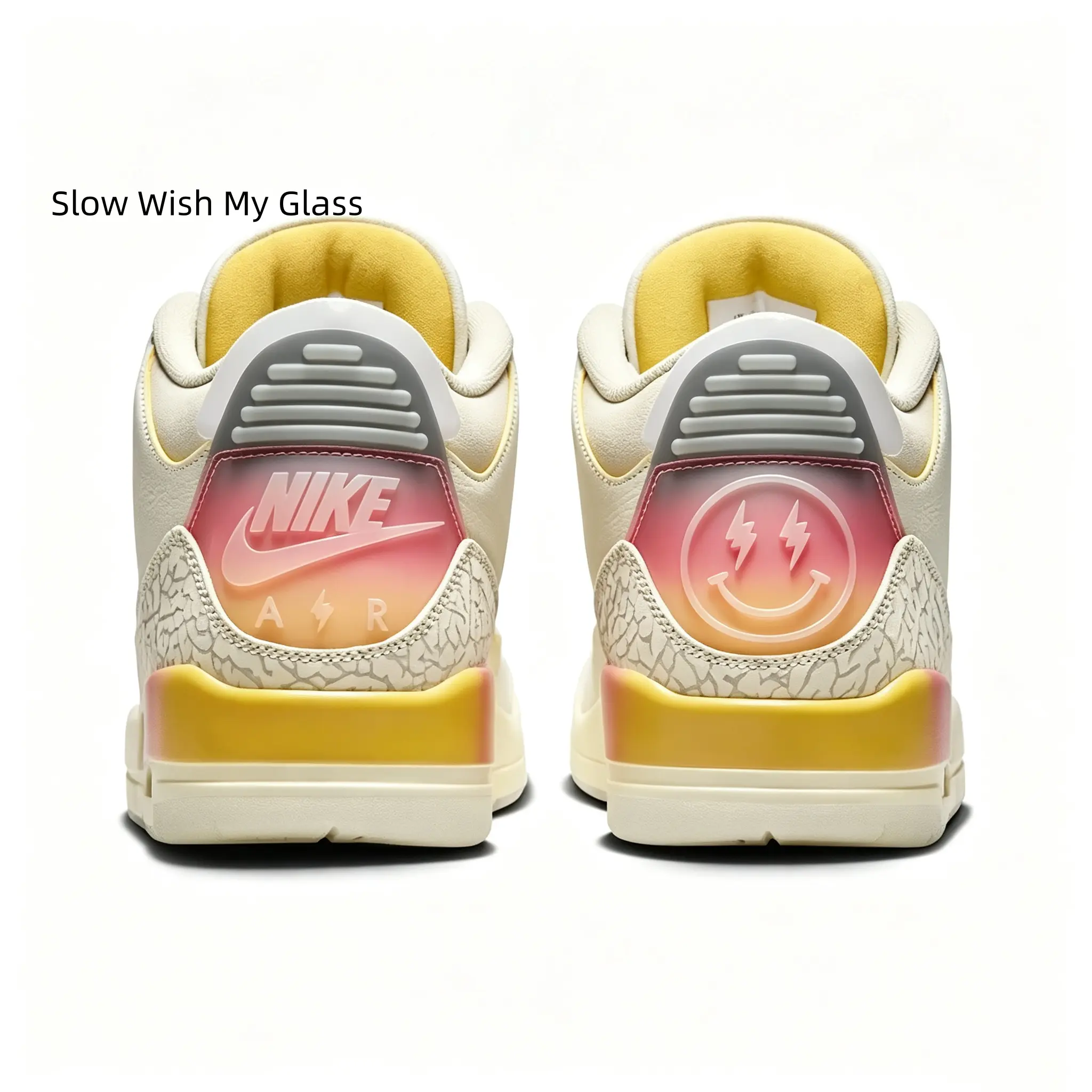 Cream White Yellow Rainbow Gradient Leather Crack Suede Retro Mid Top Sneakers Cushioned Casual Street Shoes