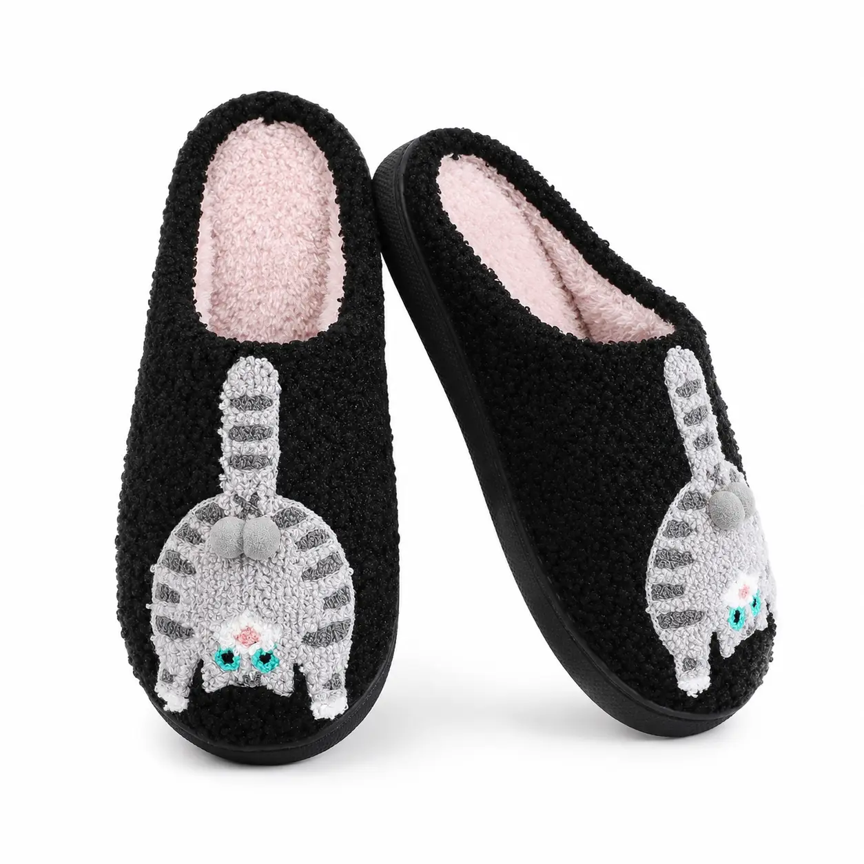 Women's Ankle Animal House Slippers - Soft Fuzzy Cat, Dog, Corgi Indoor Shoes, Non-Slip Cozy Bedroom Slides for Home Lounge Wear, Thoughtful Gift for Girlfriends, Coworkers, Cooking, Casual, Cute Chic, Soft Cotton