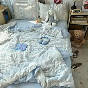 Ultra Soft Summer Quilt, Washable Cotton Printed Blanket, Lightweight Air Conditioning Cover, Perfect for Naps, 1pc