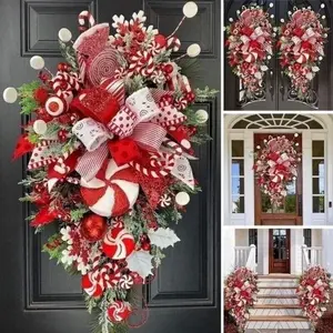 Christmas Candy Upside Down Wreath Garland for Front Door and Wall Decor christmas tree decor
