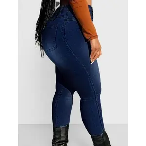 Plus Size Casual Jeans, Women's plus Size Washed Button Slit Micro Elastic Skinny Jeans