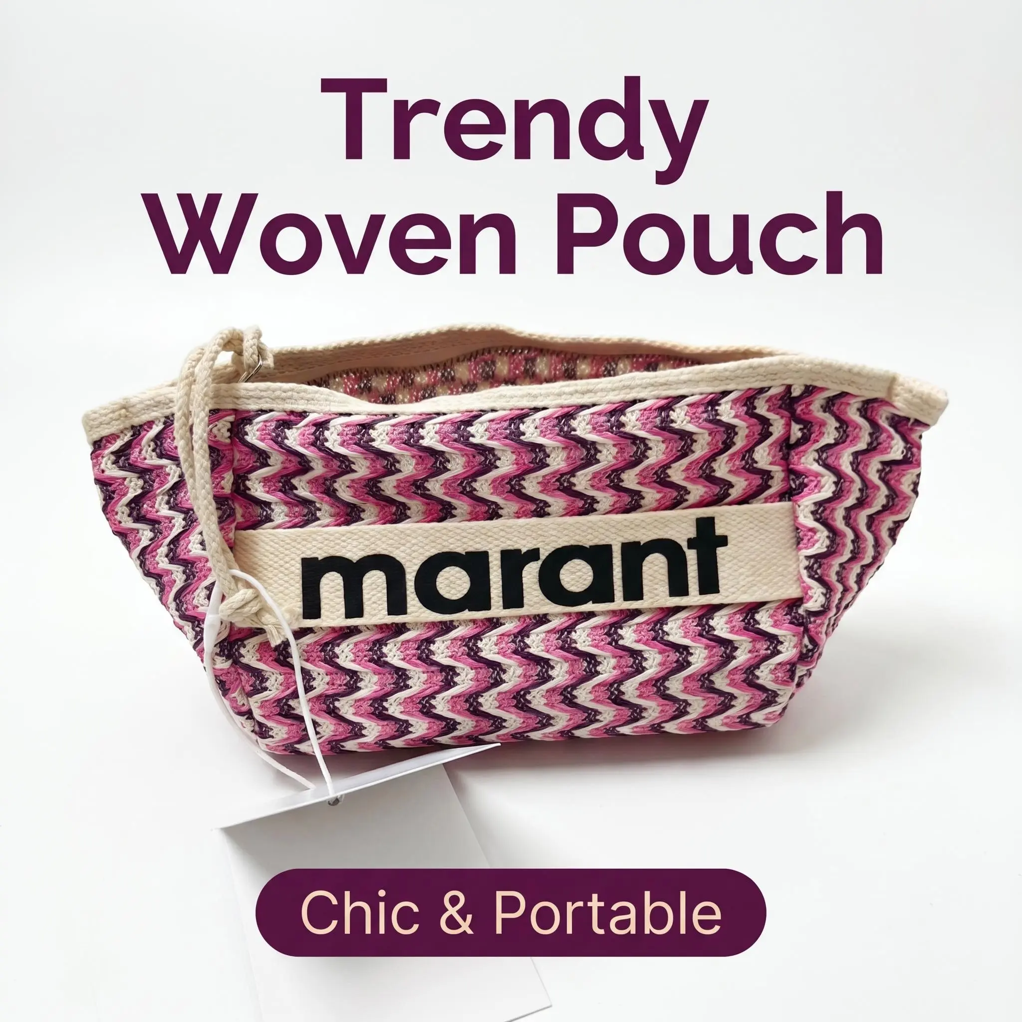 Women's Chevron Pattern Woven Drawstring Fanny Pack -Multifunctional Crossbody Waist Pouch for Casual Travel,Cosmetic Storage