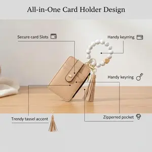 original European and American ID Holder Folded Card Holder Silicone Bracelet Keychain Leather Wallet Modern Simplicity