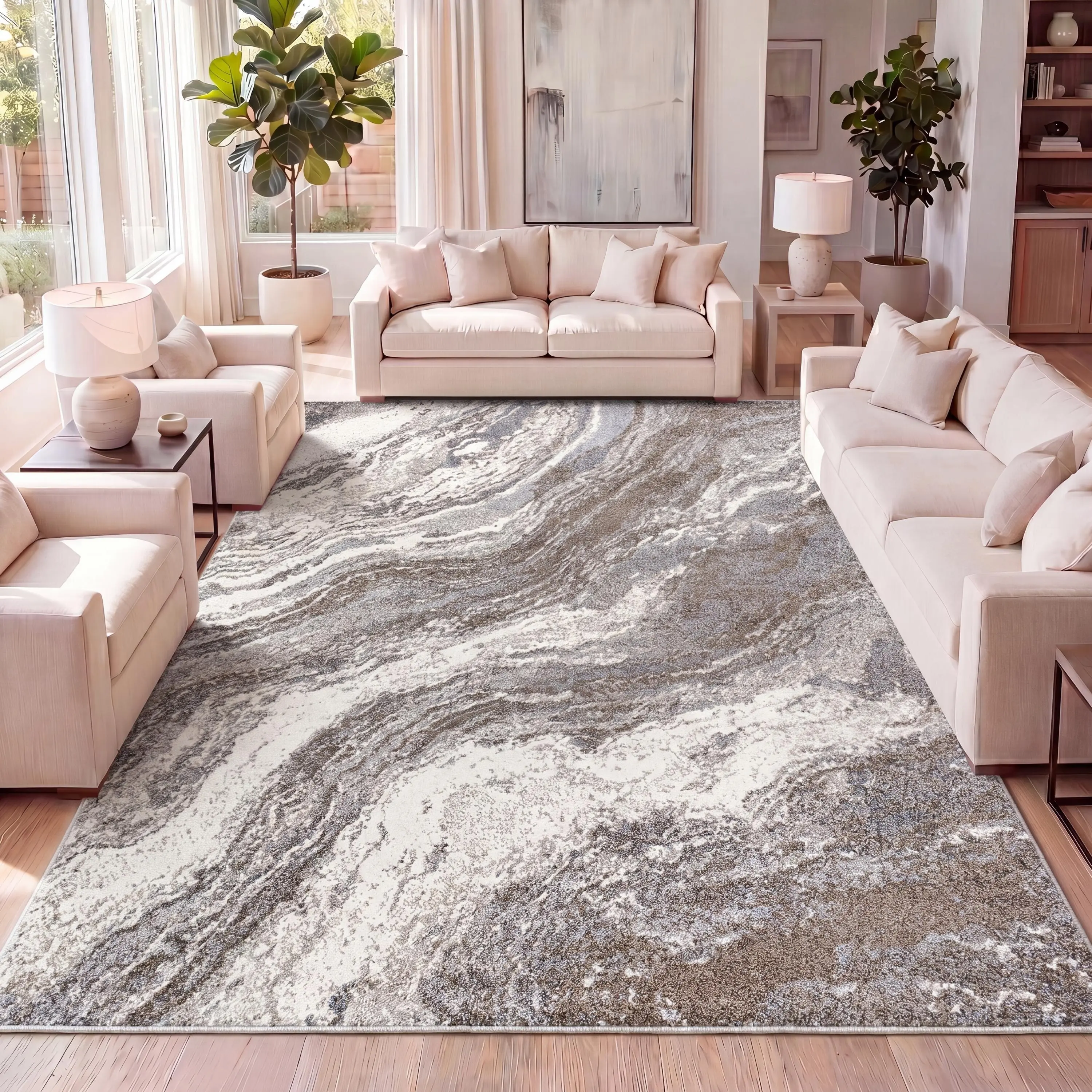 JONATHAN Y Kassia Contemporary Glam Abstract Marble Area Rug; for Living Room, Kitchen, Bedroom, Dining Room, Office