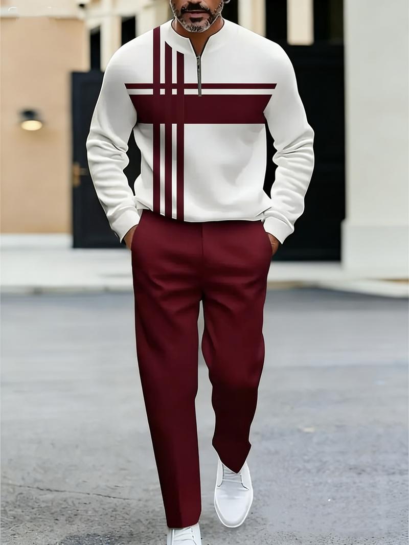 Fashionable striped splicing casual suitable for daily two-piece set