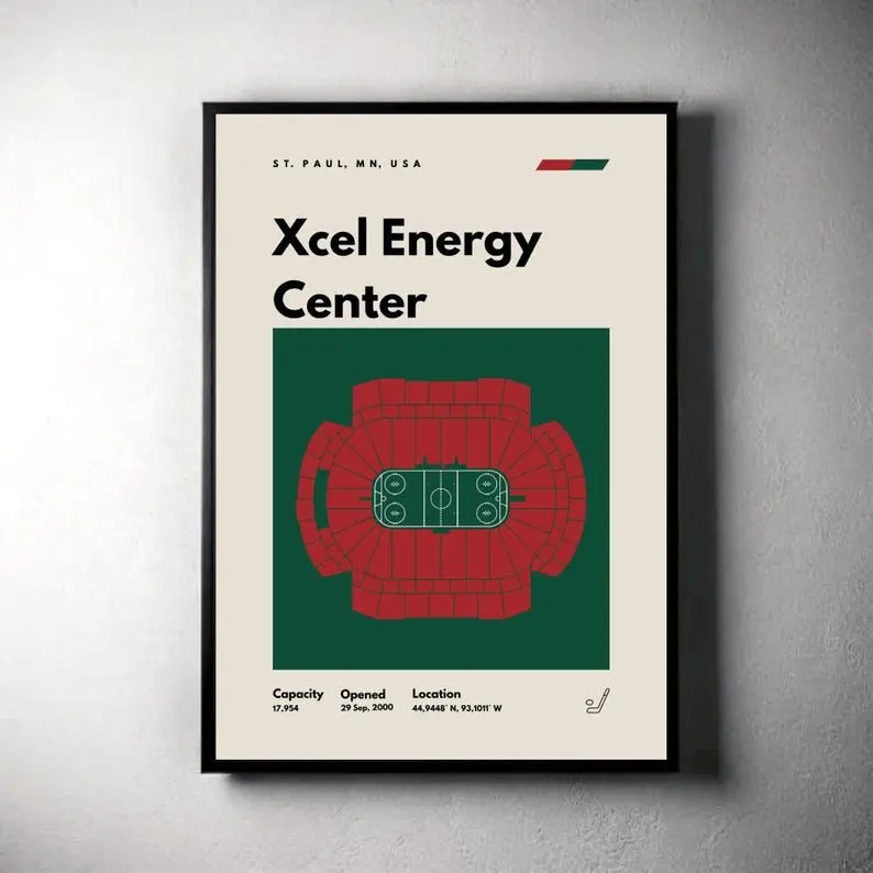 Minnesota Wild Poster, Xcel Energy Center Stadium Print, Mid Century Modern Hockey Poster, Sport Bedroom Posters, Minimalist Office Wall Art