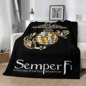USMC 250th Anniversary Blanket, United States Marine Corps 1775-2025 Commemorative Throw, Soft Fleece Military Gift for Marines, Veterans, Patriotic Home Decor