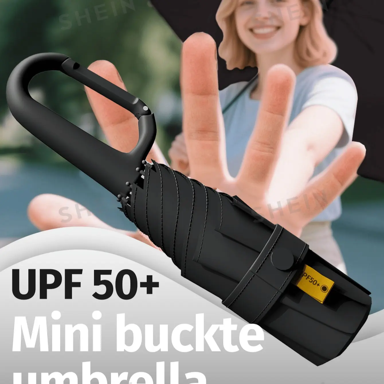 Portable Ring Handle Mini, Foldable UV Protection Glue Sunshade, D-Type Handle, Travel Vacation Daily Use, Portable Folding Umbrella, Portable Lightweight Umbrella, Pocket Umbrella
