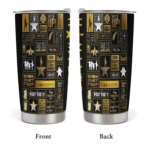 Hamilton Musical 20oz Thermos Mug, Logo Collage Design Thermos Mug, Musical Theme Thermos Mug, Coffee Thermos Mug, American Musical Gift, 20oz Double-Layer Silver-Rim Thermos Mug, Stainless Steel Thermos Mug, Fan Gift
