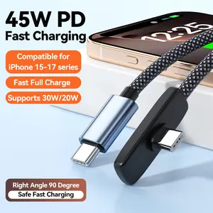 45W right-angle charging cable, 90° design that doesn’t obstruct hands; compatible with Apple iPhone 17/16/15 series; suitable for gaming, watching shows/series, car use, travel, and commuting; convenient charger; convenient iPhone charger; also compatibl
